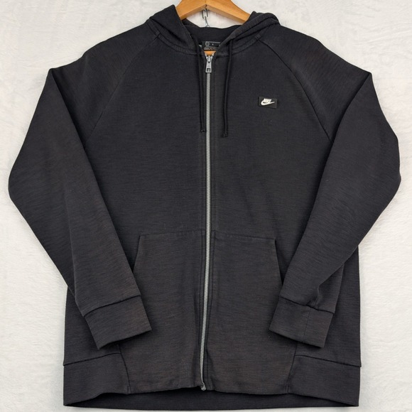 Nike Other - Nike Hoodie Men's L Black Slub Full Zip Fleece Raglan Small Logo Athleisure